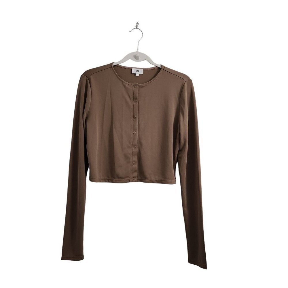 LPA Revolve Thalia Cardigan Top Large Brown Snap Button Long Sleeve‎ Blouse